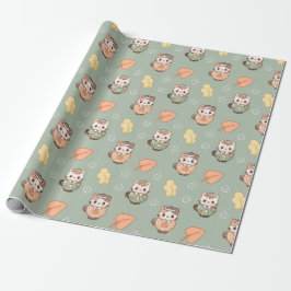 Pastel Autumn Cats in Mugs Pattern Geschenkpapier