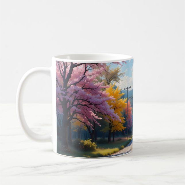 Pastel Autumn Country Road Watercolor Kaffeetasse (Links)