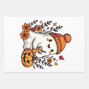 Pastel Autumn Kawaii Ghost Fall Pumpkin Gewürz Geschenkpapier Set