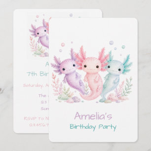 Pastel-Axolotl-Geburtstagsfeier Einladung