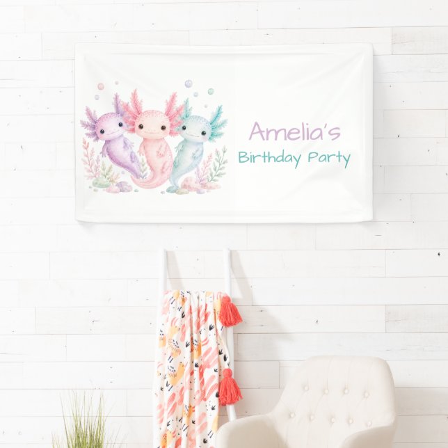 Pastel-Axolotl-Geburtstagsfeier Willkommen Banner (Insitu)