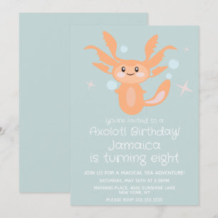 Pastel-Axolotl-Ozean-Kreatur-Geburtstagsfeier  Einladung