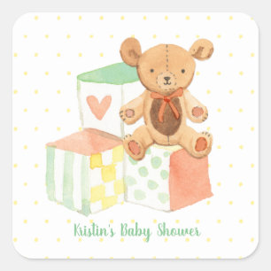 Pastel Baby Blocks und Teddy Bear Quadratischer Aufkleber