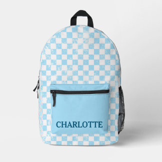Pastel Baby Blue Checkered Bedruckter Rucksack