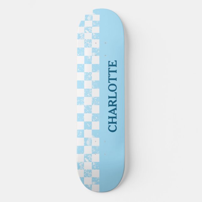 Pastel Baby Blue Checkered Skateboard (Vorderseite)