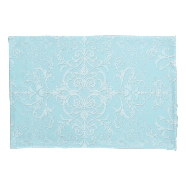 Pastel Baby Blue Double Damask Muster Kissenbezug (Vorderseite-Links)