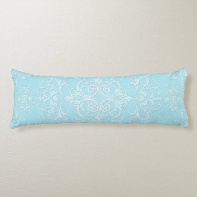 Pastel Baby Blue Double Damask Muster Seitenschläferkissen (Vorderseite)