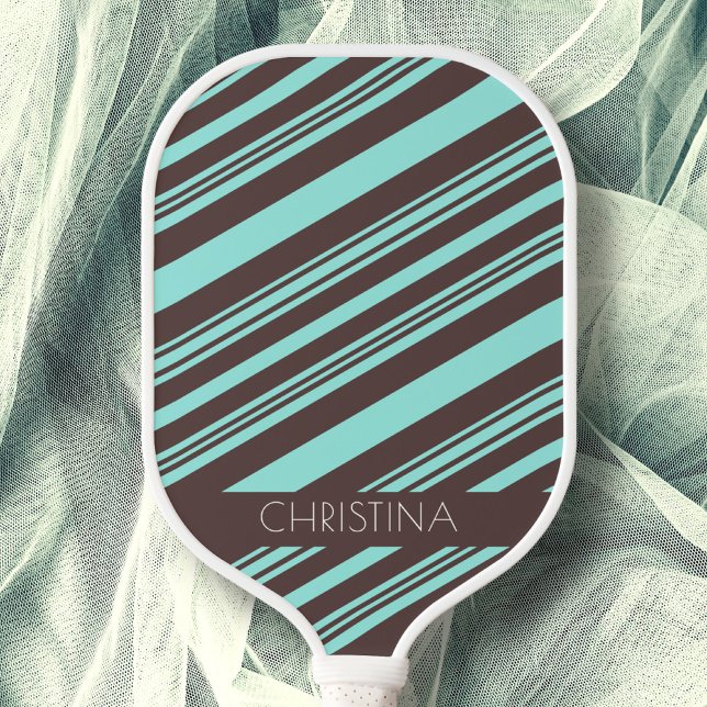 Pastel Baby Blue & Latte Brown Stripes Individuell Pickleball Schläger (Von Creator hochgeladen)