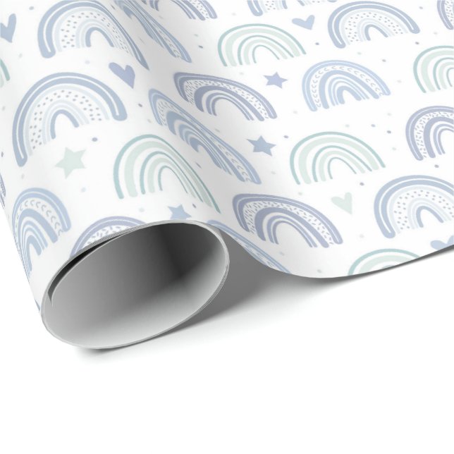 Pastel Baby Blue Rainbows Muster Geschenkpapier (Rolleneckpunkt)