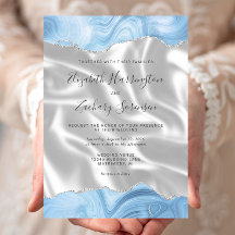 Pastel Baby Blue Silver Agate White Silk Wedding