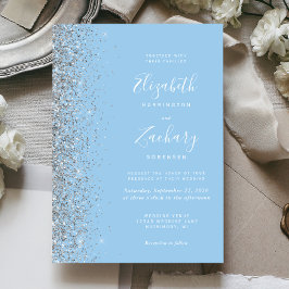 Pastel Baby Blue Silver Glitzer Einladung Hochzeit