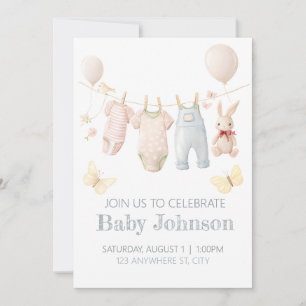 Pastel Baby Clothes Dusche laden Einladung