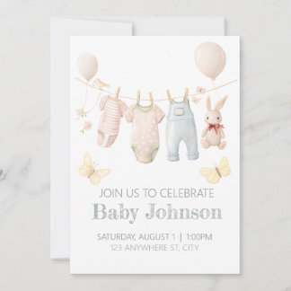 Pastel Baby Clothes Dusche laden Einladung
