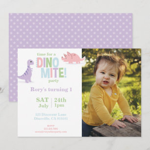 Pastel Baby Dinosaur Kinder Foto Geburtstagsparty Feiertagskarte