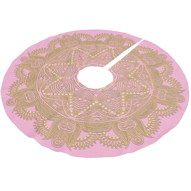 Pastel Baby Girl Pink Mandala Star Pattern Polyester Weihnachtsbaumdecke (Schrägansicht)