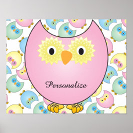 Pastel Baby Owl Kinderzimmer Thema in Rosa Poster