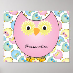 Pastel Baby Owl Kinderzimmer Thema in Rosa Poster