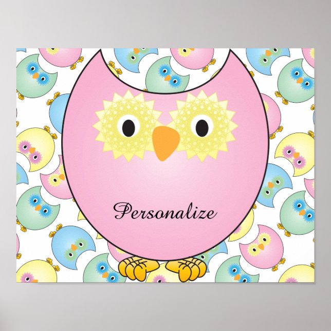 Pastel Baby Owl Kinderzimmer Thema in Rosa Poster (Vorne)