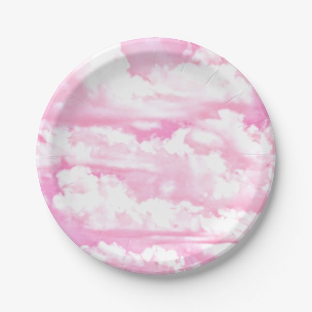 Pastel Baby Pink Happy Clouds Dekoration Pappteller (Vorderseite)