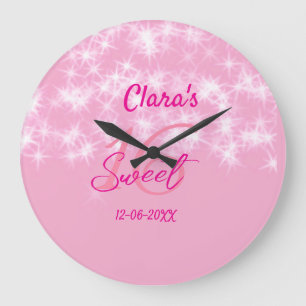 Pastel Baby pink süß 16 Geburtstag hinzufügen Name Große Wanduhr