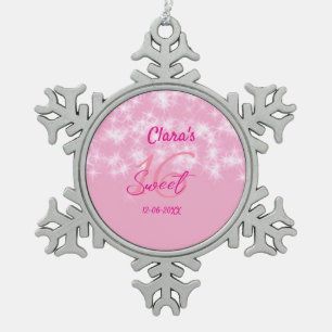 Pastel Baby pink süß 16 Geburtstag hinzufügen Name Schneeflocken Zinn-Ornament