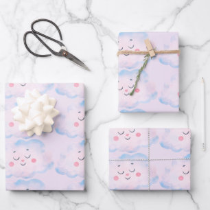 Pastel Baby Pink Wolken auf Pink Geschenkpapier Set