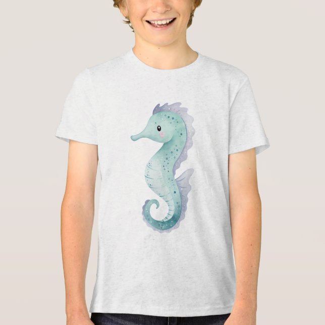 Pastel Baby Seahorse Watercolor Tri-Blend Shirt (Vorderseite)