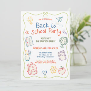 Pastel-Back-to-School-Party-Doodle Einladung