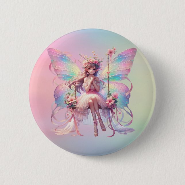 Pastel Ballerina Fairy Princess Girls Button (Vorderseite)