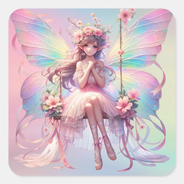 Pastel Ballerina Fairy Princess Girls Quadratischer Aufkleber (Vorderseite)