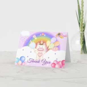 Pastel Balloon Unicorn Rainbow Baby Dusche Dankeskarte