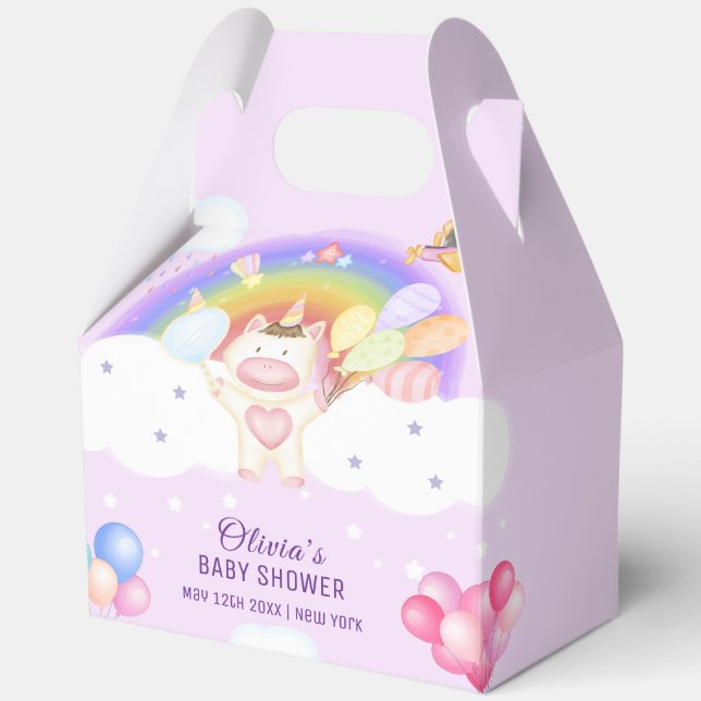 Pastel Balloon Unicorn Rainbow Baby Dusche Geschenkschachtel (Vorderseite)