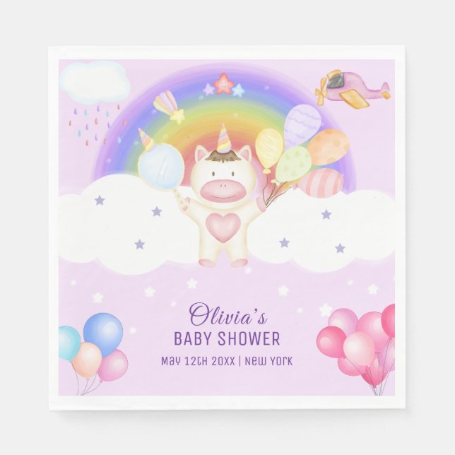 Pastel Balloon Unicorn Rainbow Baby Dusche Serviette (Vorderseite)