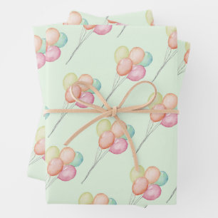 Pastel Balloons auf Green Baby Dusche Geschenkpapier Set
