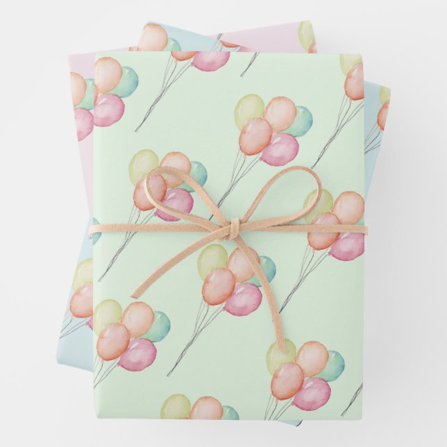 Pastel Balloons Babydusche Geschenkpapier Set (Beispiel)