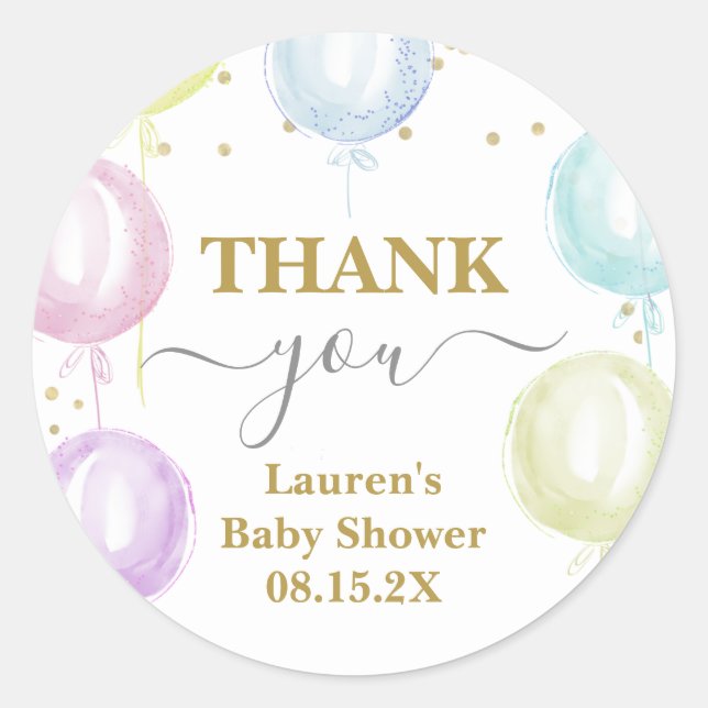 Pastel Balloons Babydusche Rundsticker Runder Aufkleber (Vorderseite)