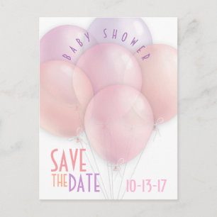 Pastel Balloons Babydusche Save the Date Ankündigungspostkarte