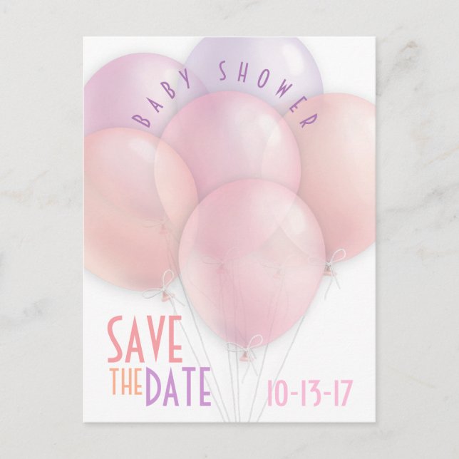 Pastel Balloons Babydusche Save the Date Ankündigungspostkarte (Vorderseite)