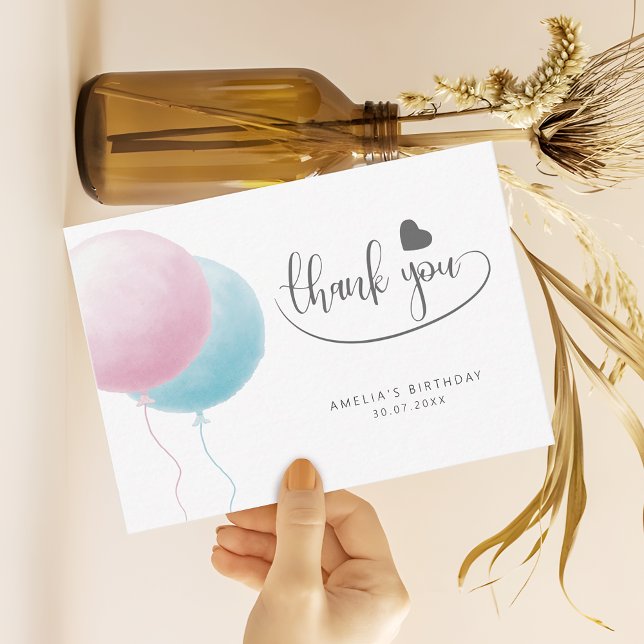 Pastel Balloons Birthday Budget Thank You Mitteilungskarte (Von Creator hochgeladen)