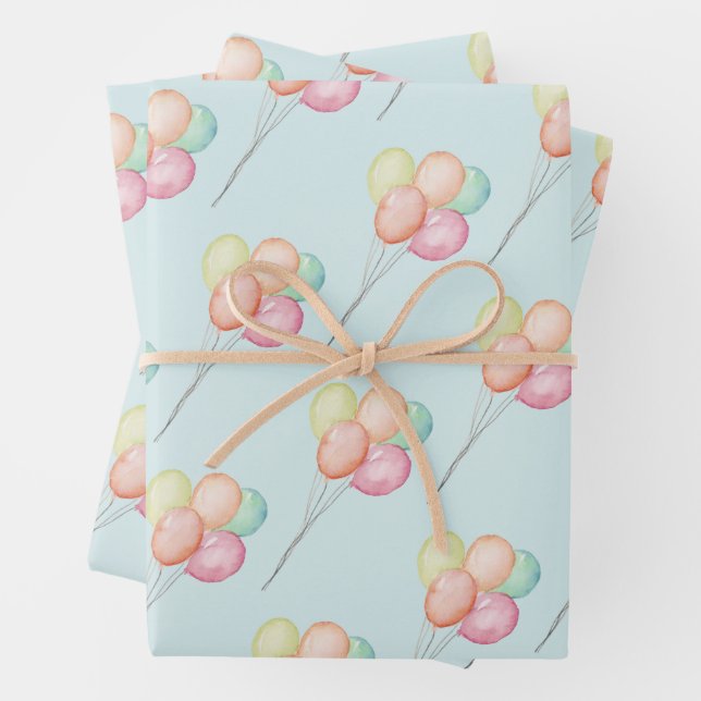 Pastel Balloons Blue Baby Dusche Geschenkpapier Set (Beispiel)