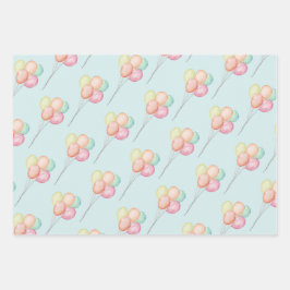 Pastel Balloons Blue Baby Dusche Geschenkpapier Set