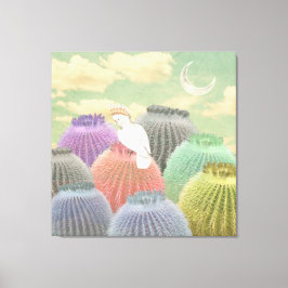 Pastel Barrel Cactus Parrot Moon sky Collage Leinwanddruck