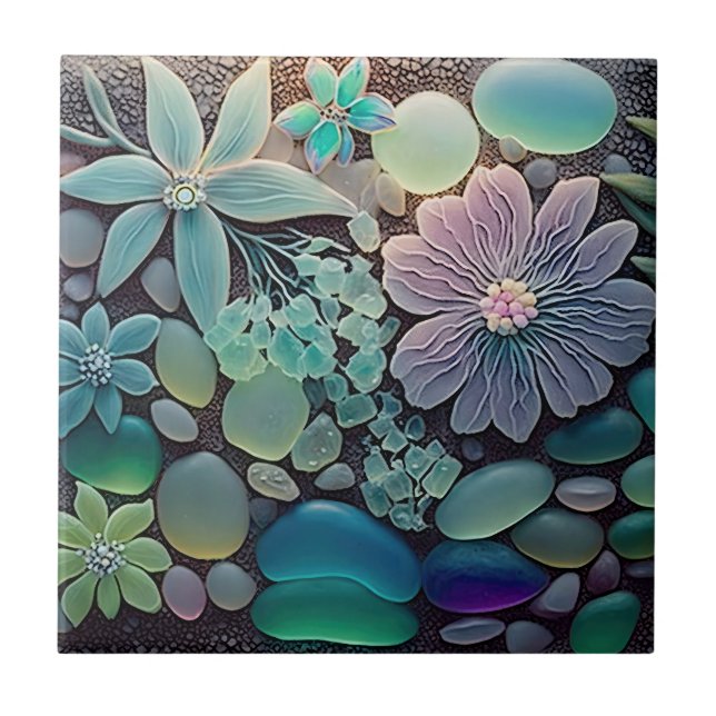 Pastel Beach Glass Blume Mosaik Fliese (Vorderseite)