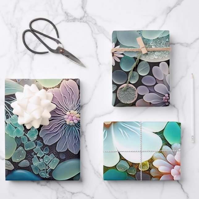 Pastel Beach Glass Blume Mosaik Geschenkpapier Set (Vorderseite)