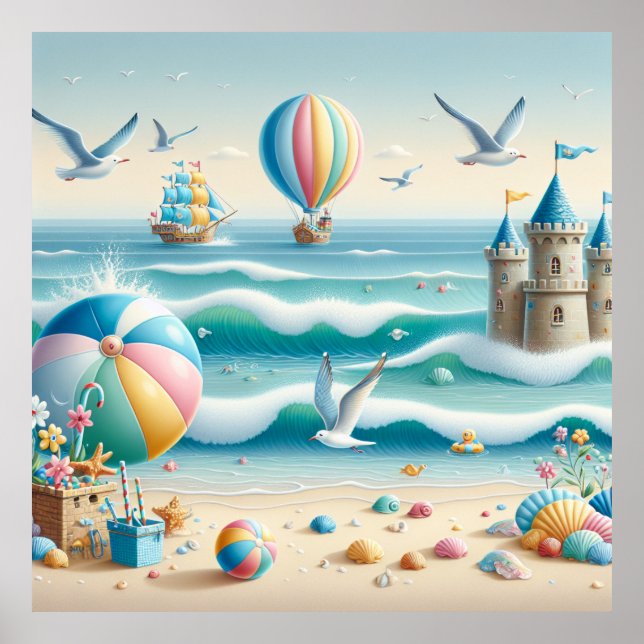 Pastel Beach Kinderzimmer Poster (Vorne)