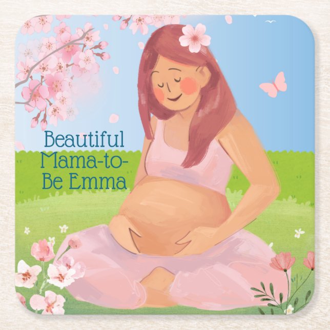Pastel Beautiful Mama-to-Be Babydusche Rechteckiger Pappuntersetzer (Vorderseite)