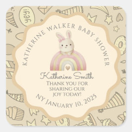 pastel beige bunny cute party babyshower  quadratischer aufkleber