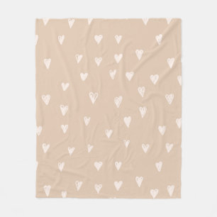 Pastel Beige Doodles Niedliches Herzmuster Fleecedecke