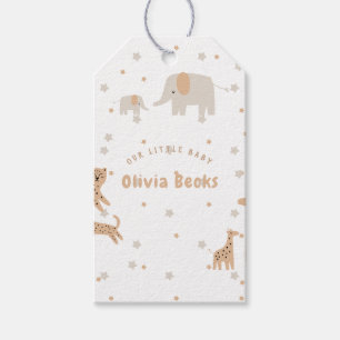 Pastel Beige Niedlich Illustrative Babydusche Geschenkanhänger