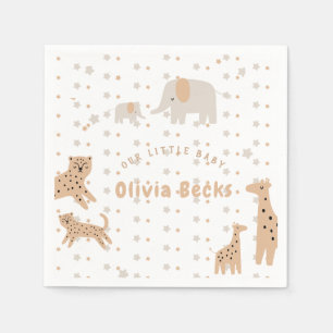 Pastel Beige Niedlich Illustrative Babydusche Serviette